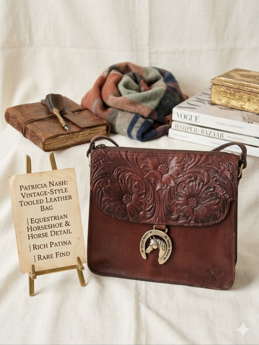 🌙Tooled Leather Patricia Nash Horse Bag
